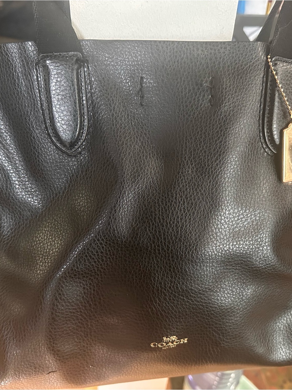 Coach Black Pebbled Leather Tote with Gold Tag